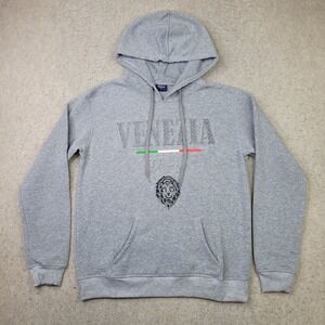 Venezia Italia Gray Embossed Hoodie Sweatshirt Mens L Pullover Spellout & Lion